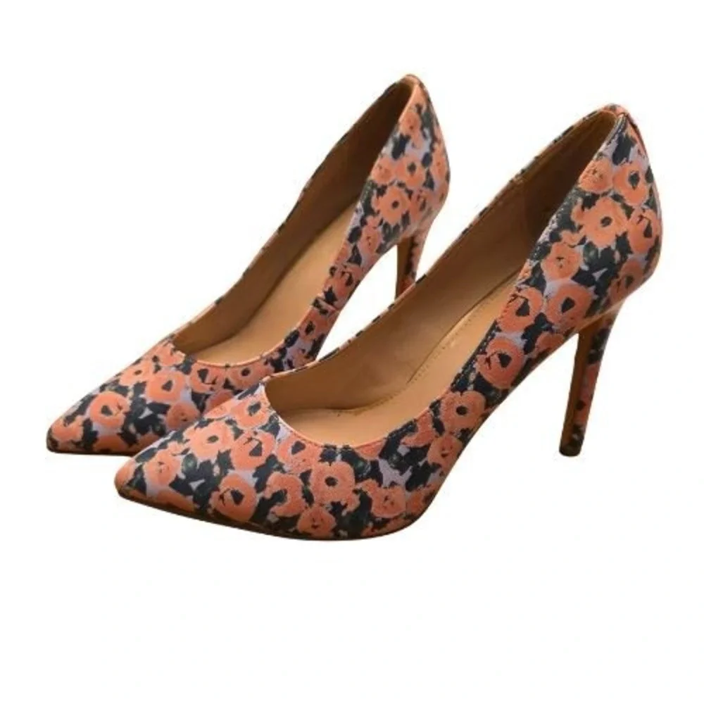 BCBG Floral Print Pointed Toe Pumps Pink Green 3